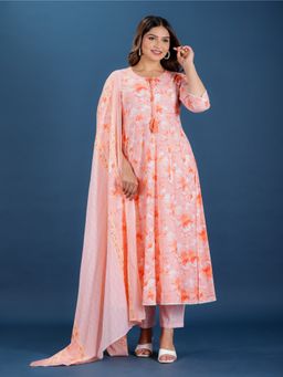 ARAMYA - Soft Cotton Floral Print Kurta Set with Dupatta for Women