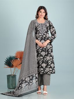 ARAMYA - Soft Cotton Floral Print Kurta Pant with Dupatta for Women