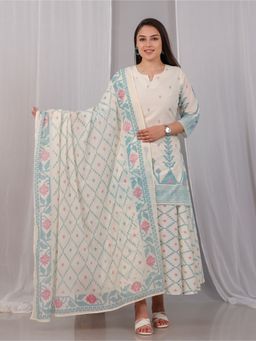 ARAMYA - Soft Cotton Geometric Print Kurta with Dupatta for Women