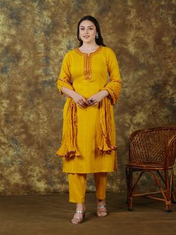ARAMYA - Cotton Dobby Kurta Pant with Dupatta for Women