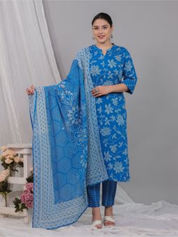 ARAMYA - Soft Cotton Bandhani Print Kurta Pant with Dupatta for Women