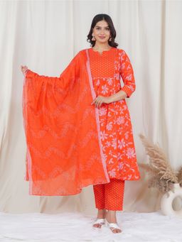 ARAMYA - Soft Cotton Bandhani Print Kurta Pant with Dupatta for Women