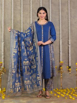 ARAMYA - Viscose Gold foil Print Kurta Pant with Dupatta for Women