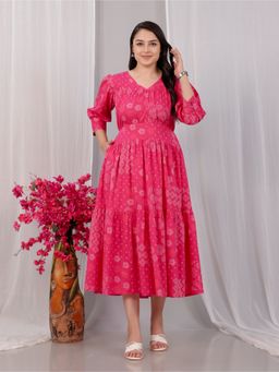 ARAMYA - Soft Cotton Bandhani Print Dress for Women