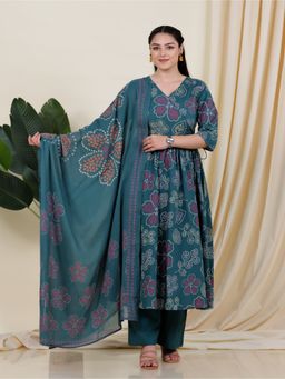 ARAMYA - Soft Cotton Print Kurta Palazzo with Dupatta for Women