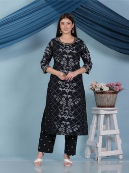 ARAMYA - Soft Cotton Straight Geometric Print Kurta and Pant