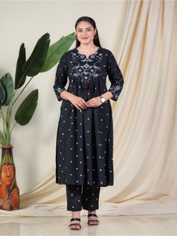 ARAMYA - Soft Cotton A-line Geometric Print Kurta and Pant