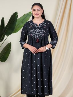 ARAMYA - Soft Cotton A-Line Geometric Print Kurta for Women