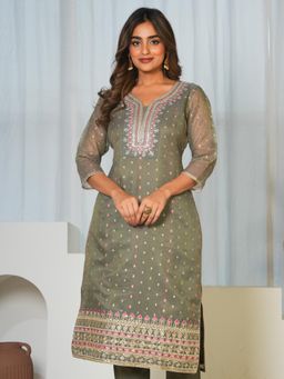 ARAMYA - Poly Moss Jacquard Kurta for Women