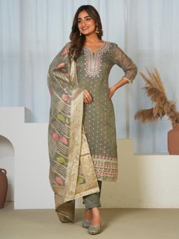 ARAMYA - Poly Moss Jacquard Kurta Pant with Dupatta for Women