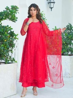 ARAMYA - Net Embroidered Kurta Pant with Dupatta for Women