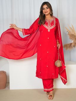 ARAMYA - Silk Blend Kurta Pant with Dupatta for Women