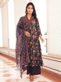 ARAMYA - Viscose Floral Print Kurta Palazzo with Dupatta for Women