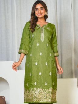 ARAMYA - Tissue Fabric Solid Kurta for Women