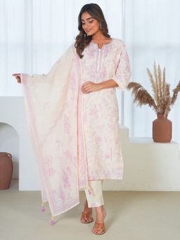 ARAMYA - Linen Blend Kurta Pant with Dupatta for Women