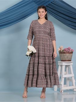 ARAMYA - Kantha Cotton A-Line Geometric Print Dress for Women