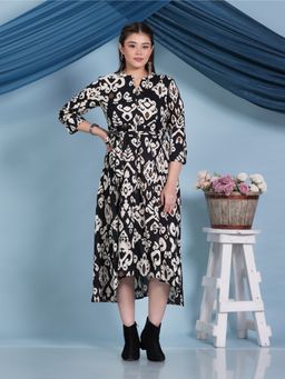 ARAMYA - Soft Cotton High Low Ikat Print Dress for Women