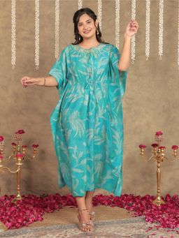 ARAMYA - Muslin Kaftan Floral Print Dress for Women