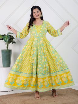 ARAMYA - Soft Cotton Flared Floral Print Dress for Women