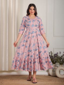 ARAMYA - Soft Cotton Floral Print Dress for Women