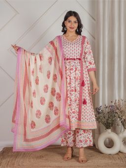 ARAMYA - Soft Cotton Floral Print Kurta Pant with Dupatta for Women