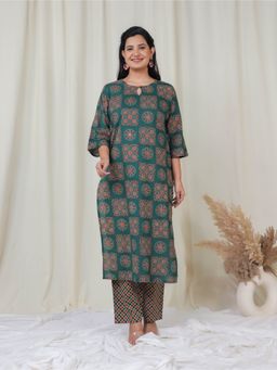 ARAMYA - Soft Cotton Straight Geometric Print Kurta and Pant