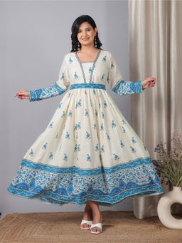 ARAMYA - Soft Cotton Floral Print Dress with Belt for Women