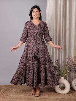 ARAMYA - Soft Cotton A-Line Geometric Print Dress for Women