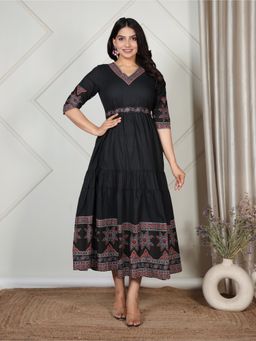 ARAMYA - Soft Cotton A-Line Solid Dress for Women