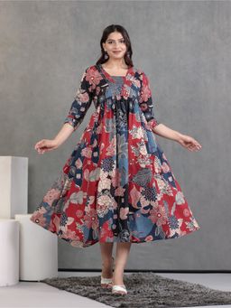 ARAMYA - Soft Cotton Floral Print Dress for Women