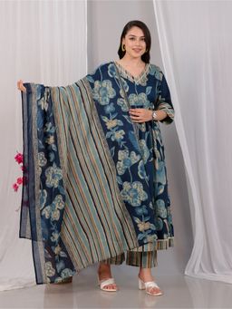 ARAMYA - Soft Cotton Floral Print Kurta Pant with Dupatta for Women