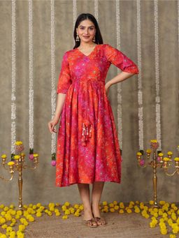 ARAMYA - Soft Cotton Bandhani Print Dress for Women