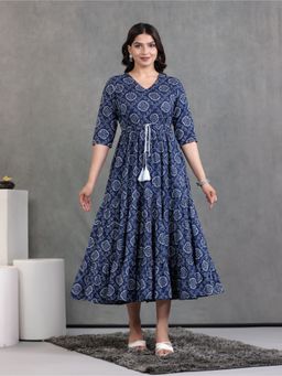 ARAMYA - Soft Cotton A-Line Bandhani Print Dress for Women