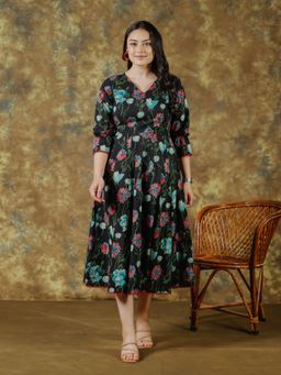 ARAMYA - Soft Cotton Floral Print Dress for Women