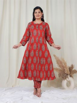 ARAMYA - Soft Cotton A-line Floral Print Kurta and Pant