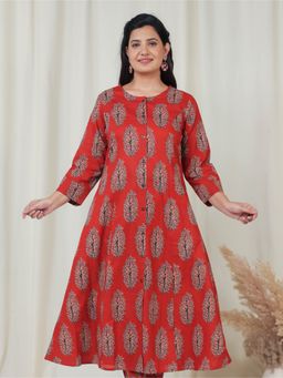 ARAMYA - Soft Cotton A-Line Floral Print Kurta for Women