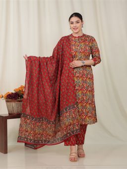ARAMYA - Soft Cotton Floral Print Kurta Pant with Dupatta for Women