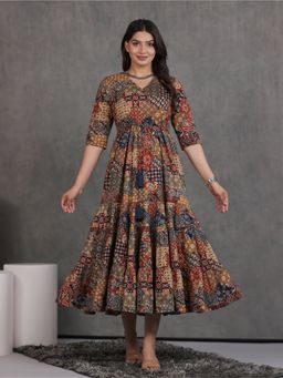 ARAMYA - Soft Cotton A-Line Patchwork Print Dress for Women