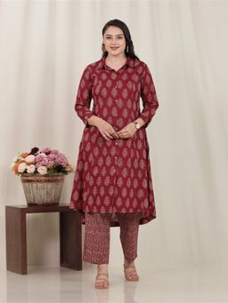 ARAMYA - Soft Cotton High Low Butta Print Kurta and Pant