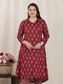 ARAMYA - Soft Cotton High Low Butta Print Kurta for Women