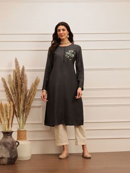 Barara Ethnic - Midnight Black Elegance Solid Sequined Kurta