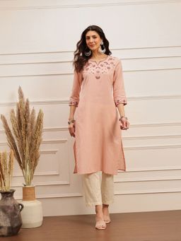 Barara Ethnic - Blush Bloom Pink Floral Embroidered Kurta