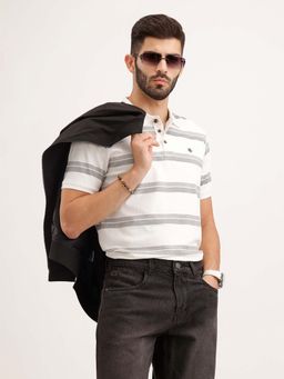 WROGN - Striped Slim Fit Polo T-Shirt - Off White