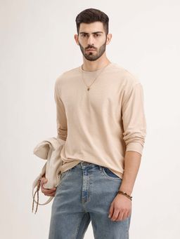 WROGN - Textured Men's Casual Oversized Fit T-Shirt - Beige