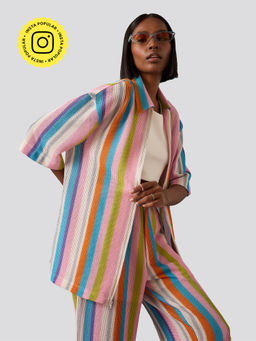 Muvazo - Multi-Color Rainbow Ripple Crochet Shirt