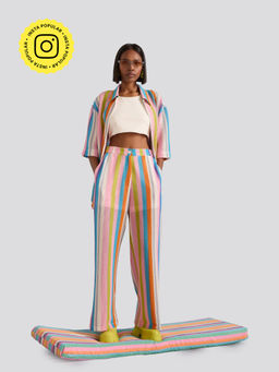 Muvazo - Rainbow Ripple Crochet Shirt Co-Ord (Set of 3)