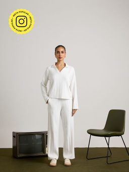 Muvazo - White Tactile Pleated Co-Ord (Set of 2)