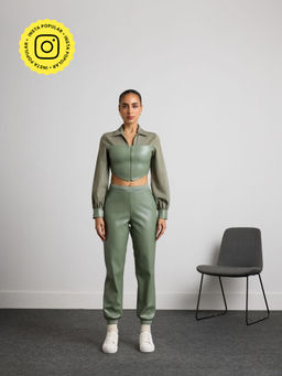 Muvazo - Green Verdant Vogue Leather Co-Ord (Set of 2)