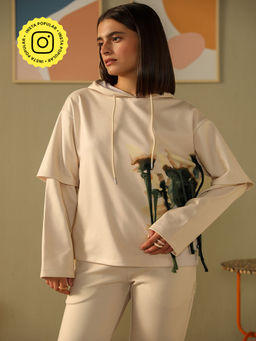 Muvazo - Cream 3D Artistry Fleece Hoodie