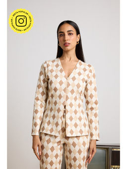 Muvazo - Beige Skew Line Zip 'up Top
